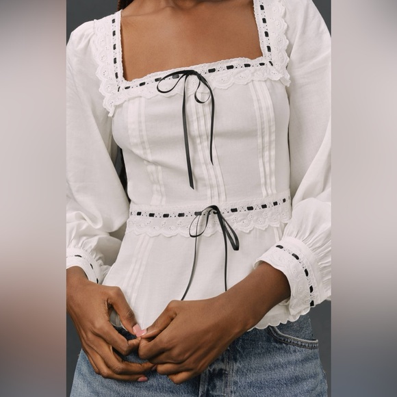 NEW! Reformation Haisley Long Sleeve Lace Bow Top Size 6 - Picture 3 of 10